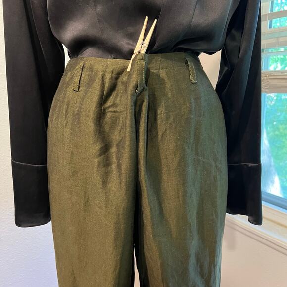 Kate Hill Dark Green Linen High Rise Relaxed Fit Trouser Pants Size 12 - Picture 8 of 13